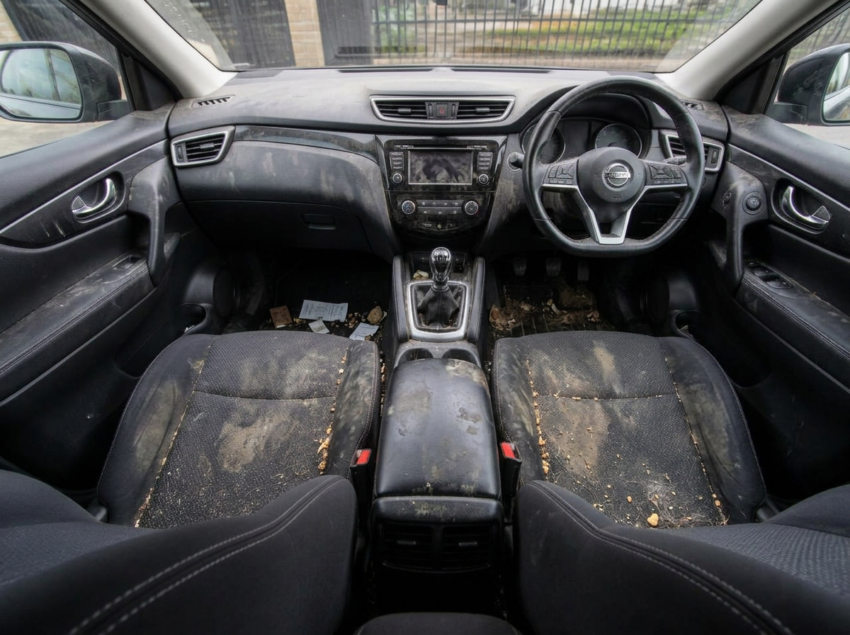 Dirty car interior before detail